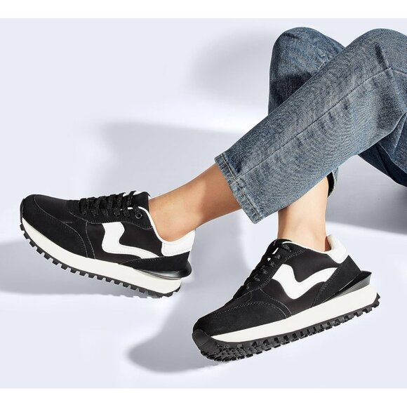 Lucky Step Women Black Tennis Retro Walking Casual Trainer Stylish Durable Shoes - Picture 7 of 9